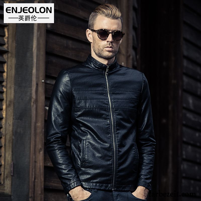 Günstige Lederjacke Slim Fit Herbst Überzieher Lederjacke Winter Jugend Herren Schlank Einfach Freizeit Retro Kurzer Absatz