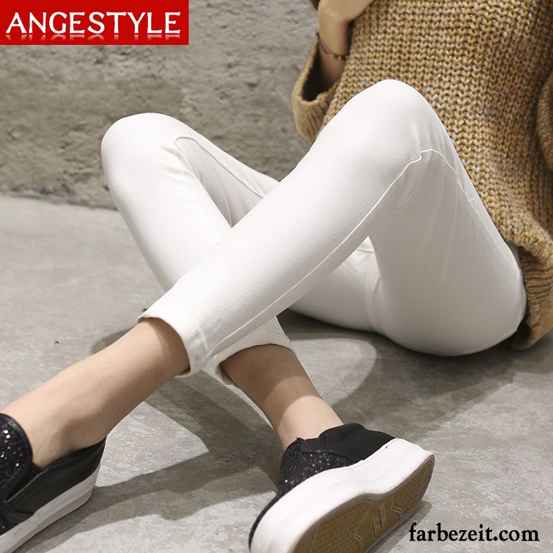 Günstige Skinny Jeans Hohe Taille Elastisch Dünn Neunte Hose Herbst Fest Damen Feder Weiß Jeans Billig