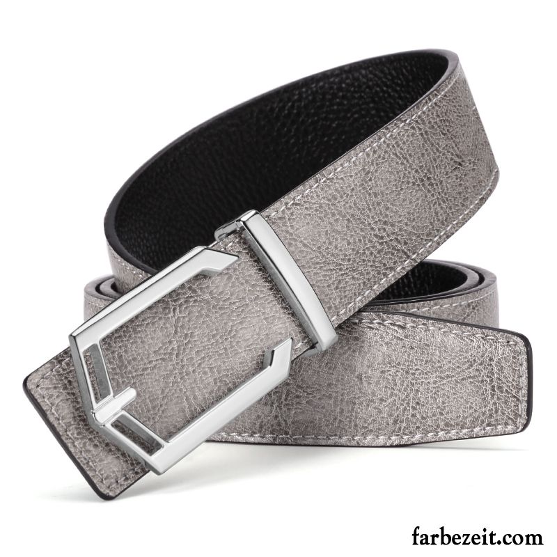 Gürtel Herren Freizeit Mode Glatt Echt Leder Trend All Match Silber Grau Hell