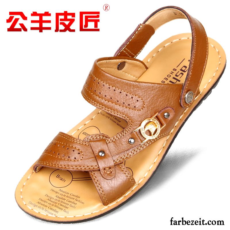 Halboffene Schuhe Herren Sandalen Strand Casual Sommer England Leder Echtleder Rutschsicher Schuhe Günstig