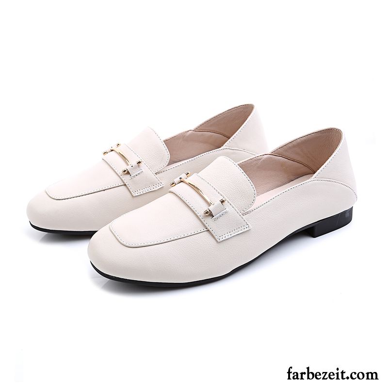 Halbschuhe Damen Echtleder Schnürschuhe Große Größe Sommer Allgleiches Flache Schuhe Weiß Beige