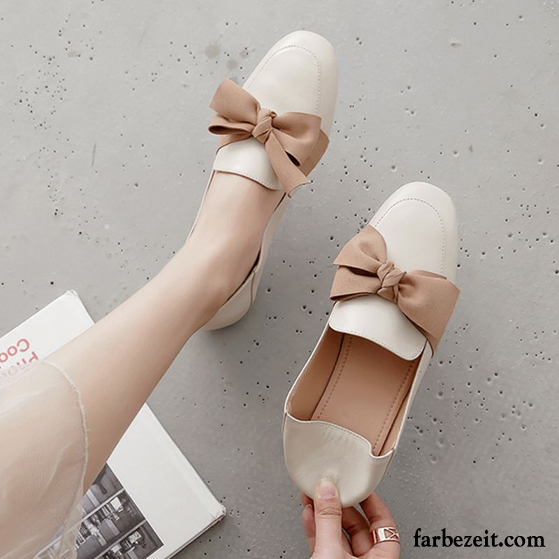 Halbschuhe Damen Feder Bogen Allgleiches Weiche Sohle Schnürschuhe Neue Weiß Beige Rot