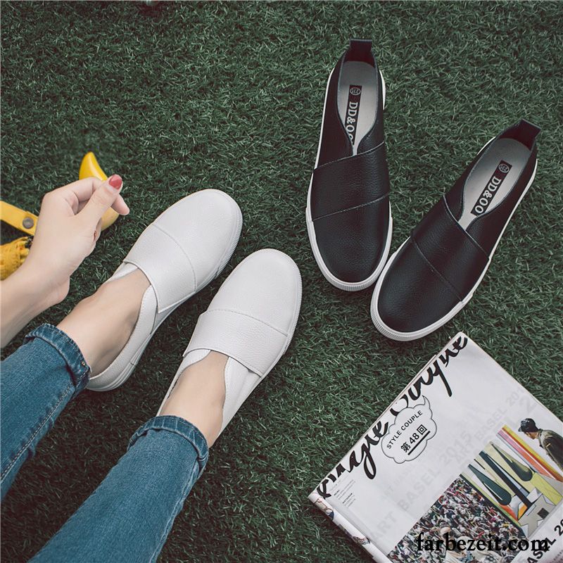 Halbschuhe Damen Grau Leder Casual Schüler Halbschuhe Herbst Faul Slip-on Schwarz Flache Schuhe Kaufen