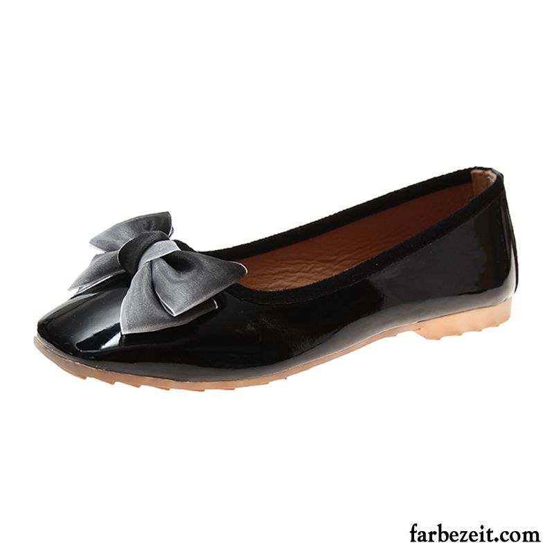 Halbschuhe Damen Slip-on Flache Schuhe Trend Neue Lederschuhe Schnürschuhe Schwarz