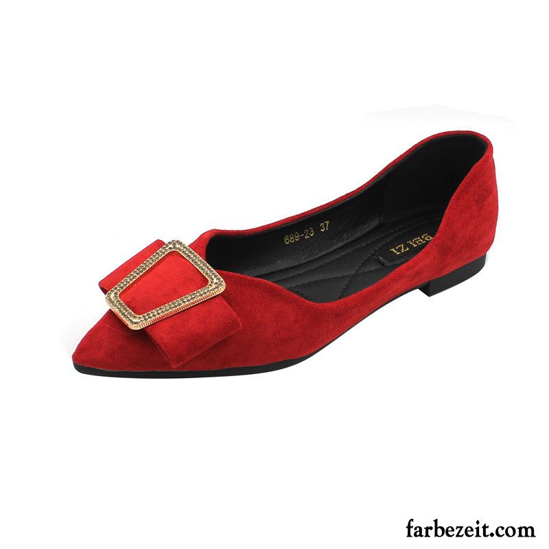 Halbschuhe Damen Spitze Allgleiches Feder Flache Schuhe Weiche Sohle Schnürschuhe Hell Rot