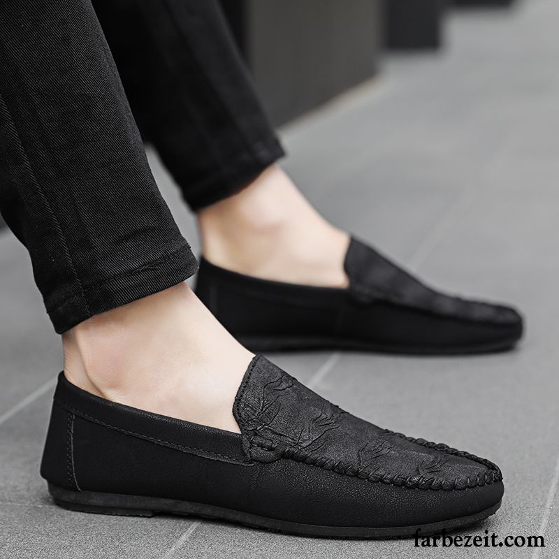 Halbschuhe Herren Casual Jugend Trend Lederschue Neue Faul Schwarz