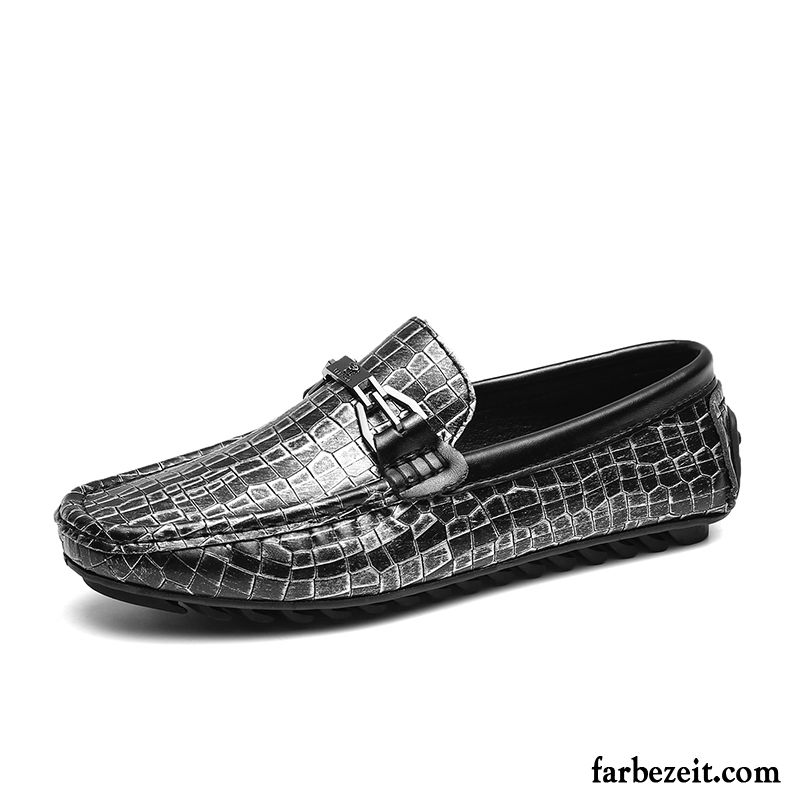 Halbschuhe Herren Echtleder Faul Trend Lederschue Casual Neue Silber Schwarz