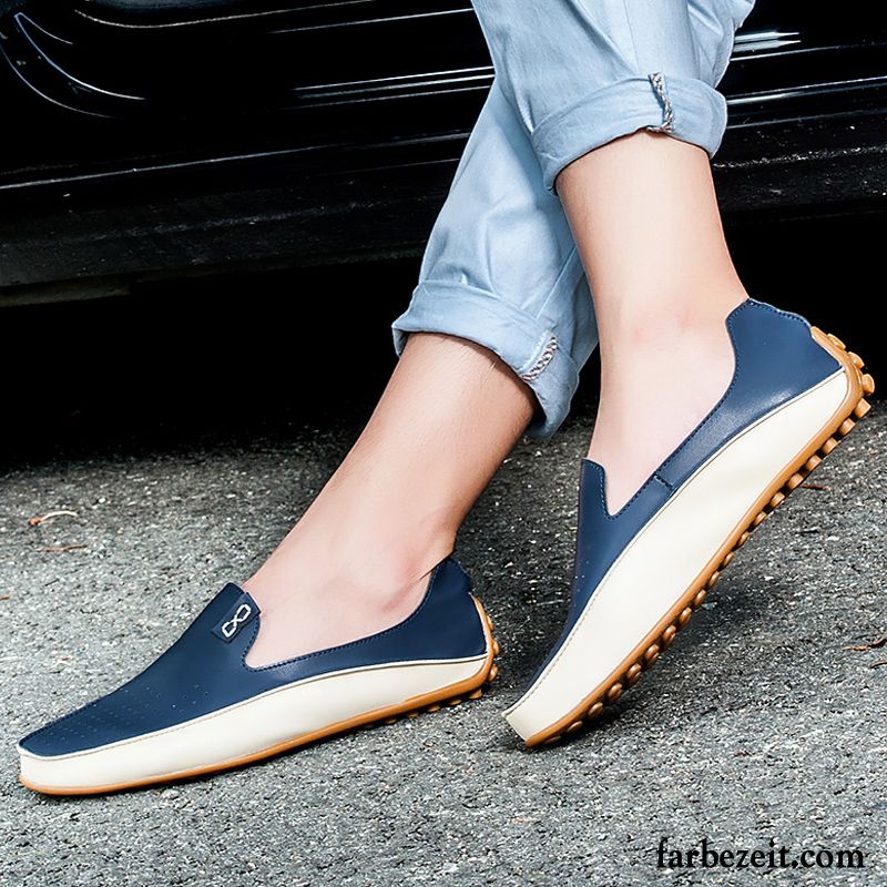 Halbschuhe Herren Faul Feder Lederschue Geschäft Casual Slip-on Blau