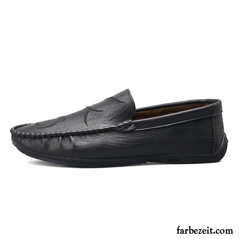 Halbschuhe Herren Feder Slip-on Lederschue Sommer Trend Atmungsaktiv Schwarz