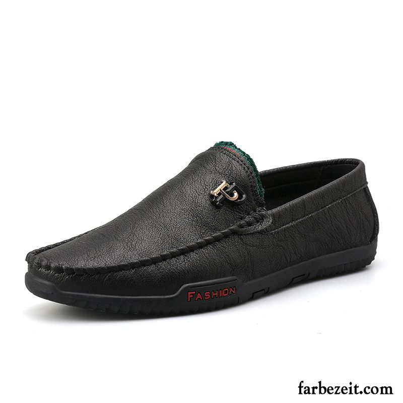 Halbschuhe Herren Feder Sommer Faul Atmungsaktiv Trend Slip-on Schwarz