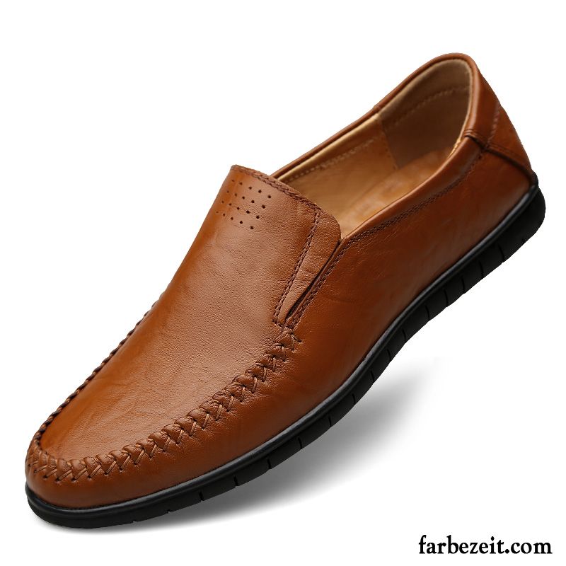 Halbschuhe Herren Leder Slip-on Faul Feder Echtleder Weiche Sohle Braun