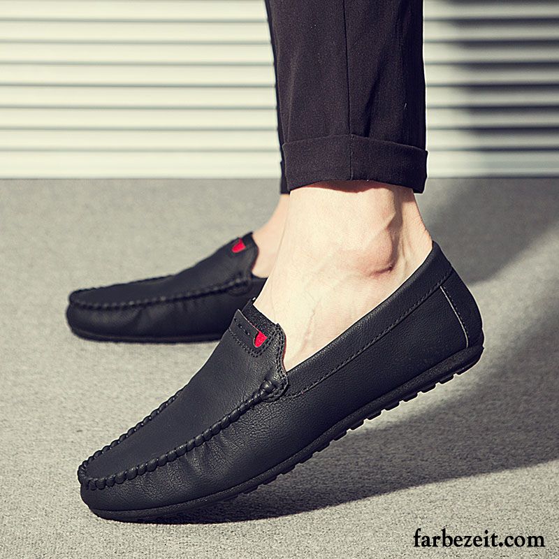 Halbschuhe Herren Lederschue Sommer Neue Trend Allgleiches Faul Schwarz