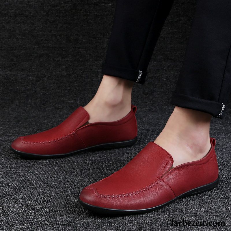 Halbschuhe Herren Schnürschuhe Echtleder Lederschue Herbst Jugend Trend Atmungsaktiv Rot Schuhe Casual Weiche Sohle