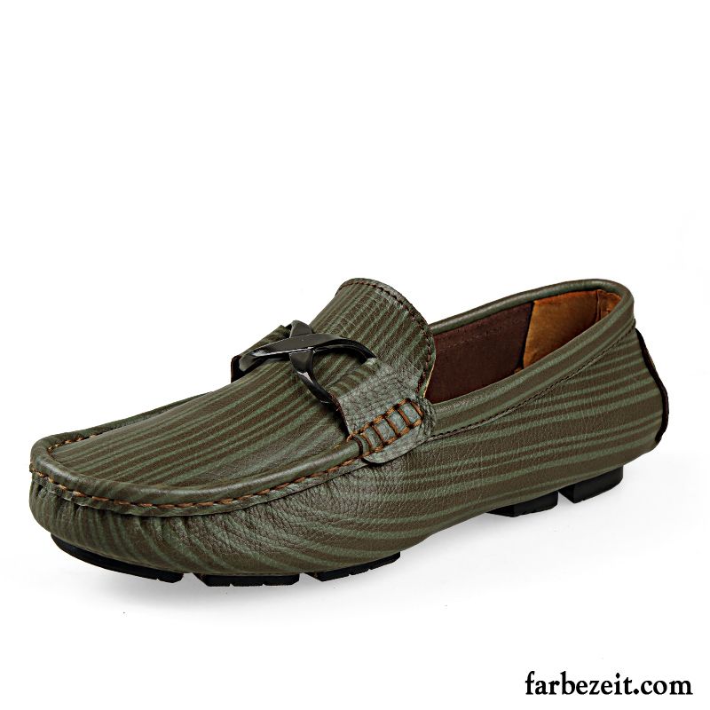 Halbschuhe Herren Sommer Faul Slip-on Lederschue Große Größe Casual Grün