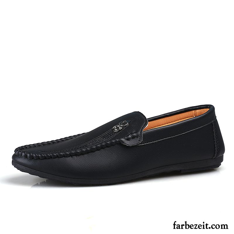 Halbschuhe Herren Trend Allgleiches Lederschue Sommer Slip-on Faul Schwarz