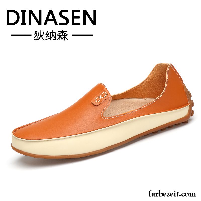 Halbschuhe Herren Trend Leder Feder Casual Faul Weiche Sohle Orange