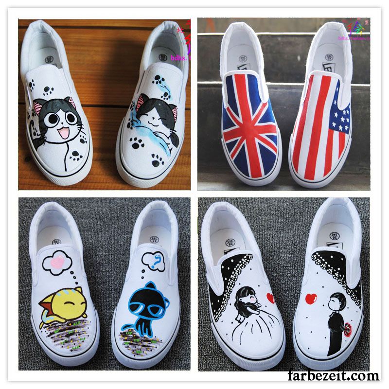 Halbschuhe Leder Damen Slip-on Dicke Sohle Schuhe Handgemalt Lovers Faul Tuch Schuhe Halbschuhe Schüler Günstig