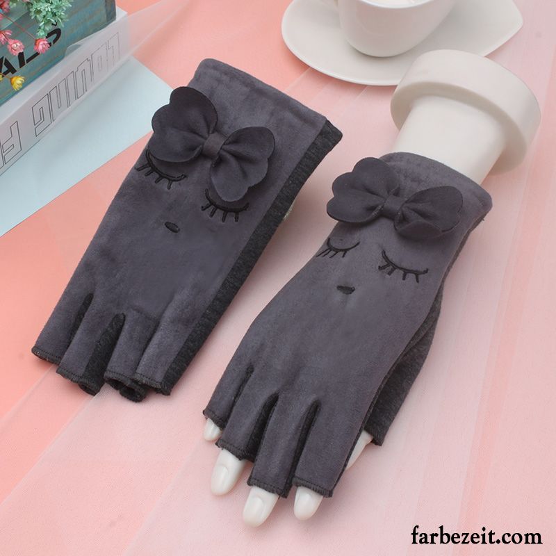 Handschuhe Damen Kaschmir Herbst Dicke Niedlich Winter Halber Finger Grau