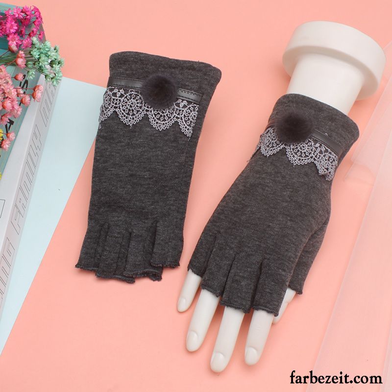 Handschuhe Damen Niedlich Samt Telefon Student Halber Finger Winter Schwarz