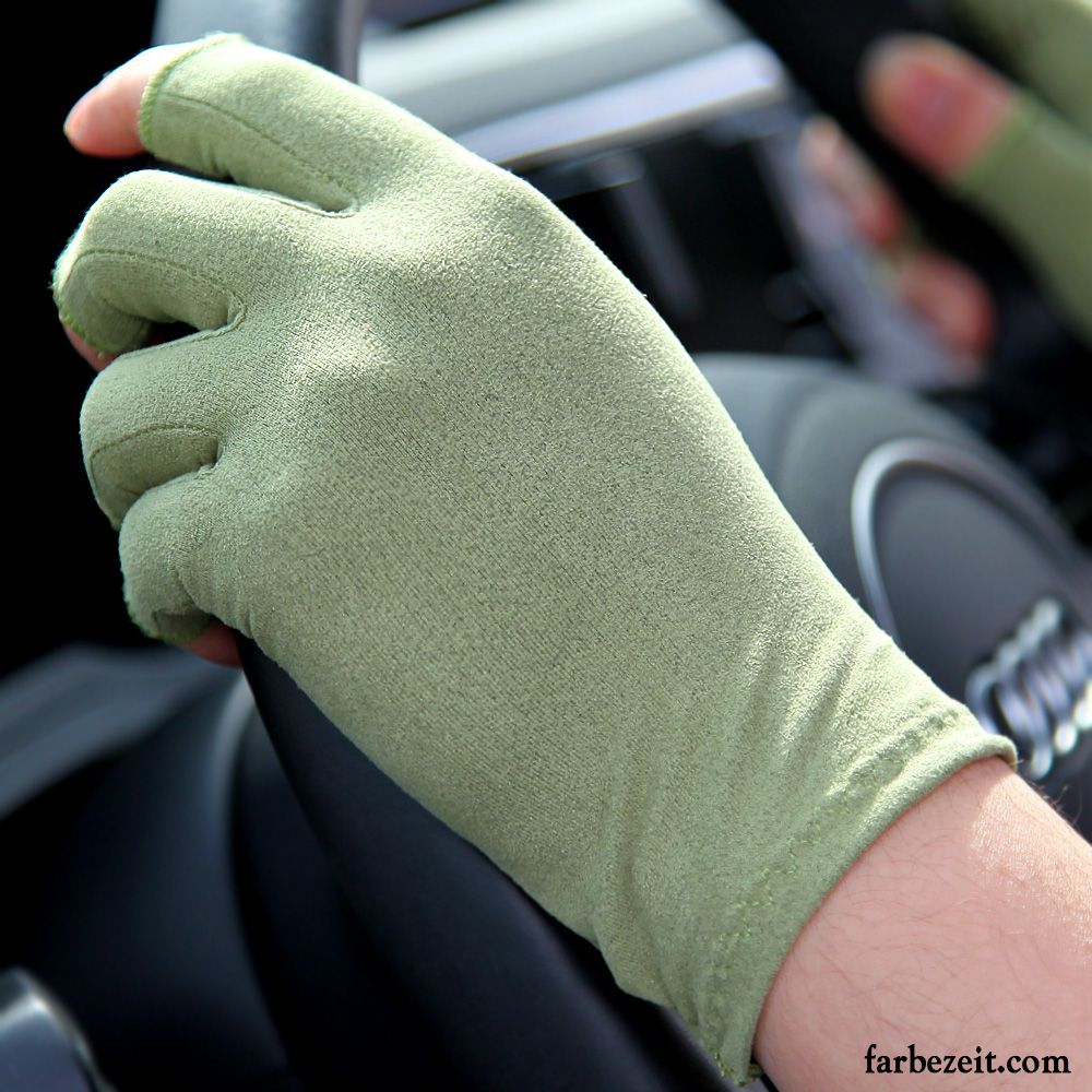 Handschuhe Herren Damen Rutschfest Dünne Sonnenschutz Fahren Halber Finger Army Grün