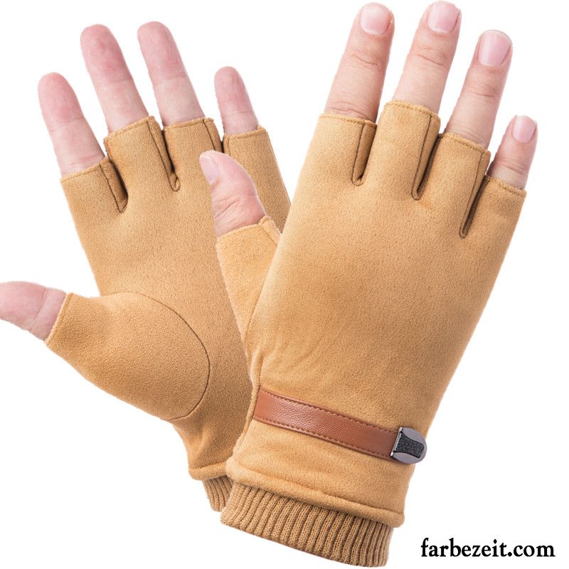 Handschuhe Herren Herbst Fahren Halber Finger Samt Stoff Dünne Schwarz