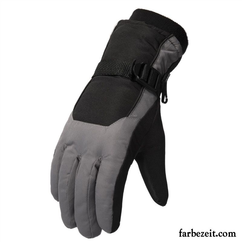 Handschuhe Herren Kalte Samt Outdoor Winter Skifahren Warm Halten Grau Dunkel