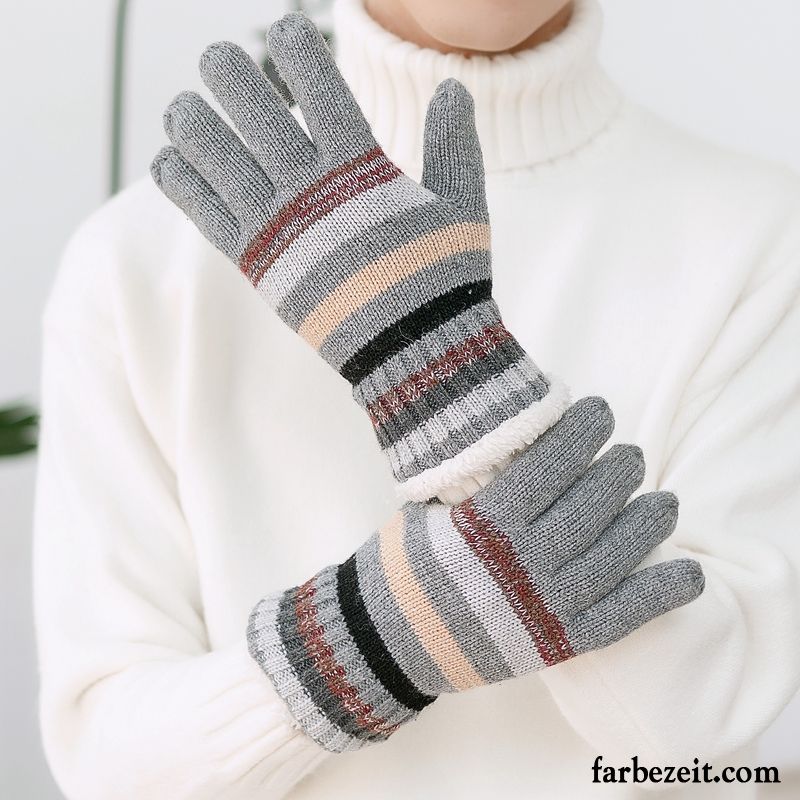 Handschuhe Herren Kalte Warm Halten Fünf Finger Samt Wolle Student Grau