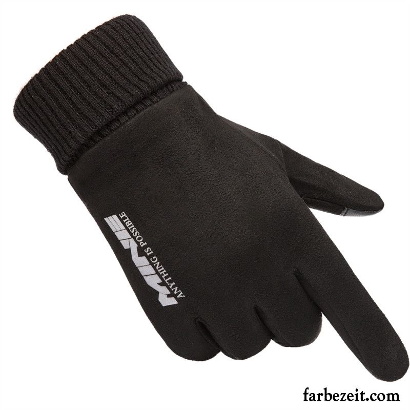 Handschuhe Herren Warm Halten Kaschmir Touchscreen Halber Finger Rutschfest Winter Schwarz