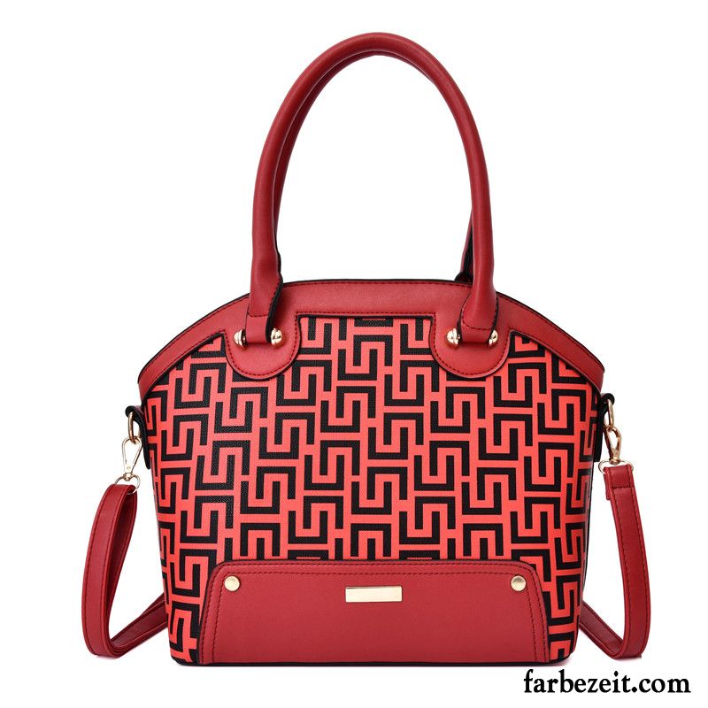 Handtaschen Damen Große Tasche Europe Große Kapazität Mode Bedrucken Neu Rot