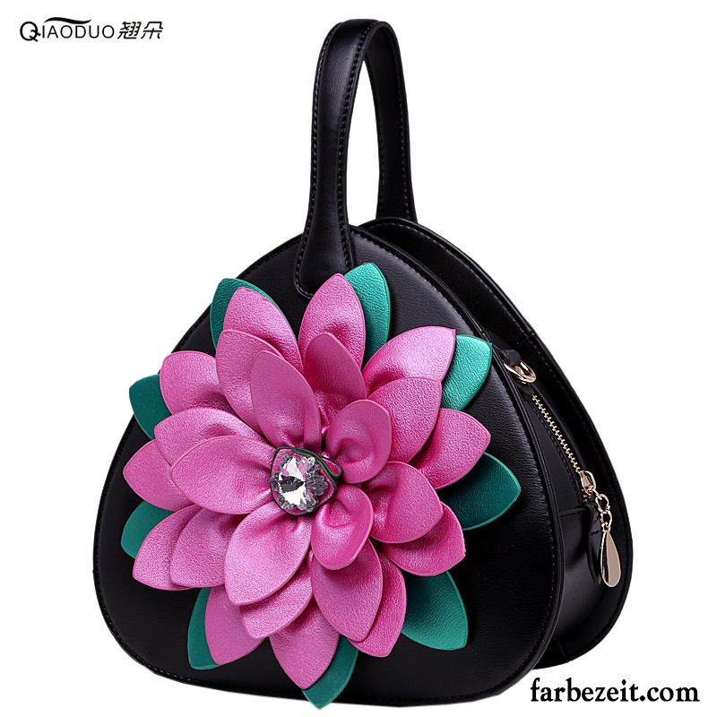 Handtaschen Damen Neu Strasssteinen Blumen Mini Herz Frühling Schwarz