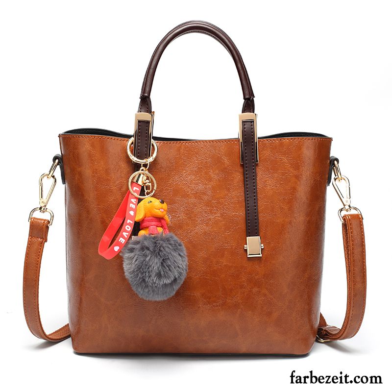Handtaschen Damen Neu Texture Echt Leder Große Kapazität Große Tasche Mode Braun