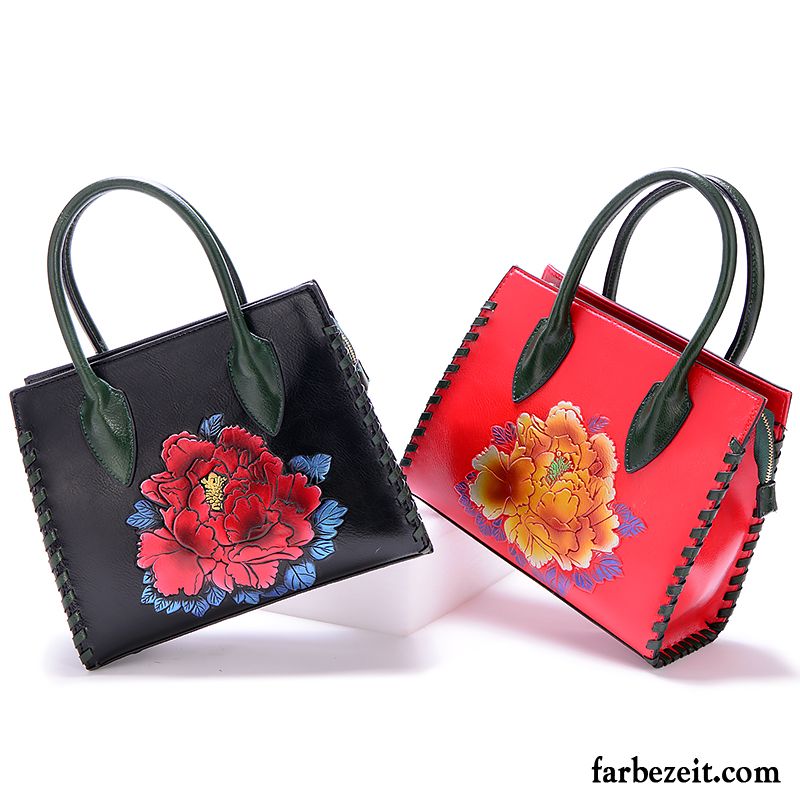 Handtaschen Damen Umhängetasche Blumen Persönlichkeit Neu Retro All Match Schwarz