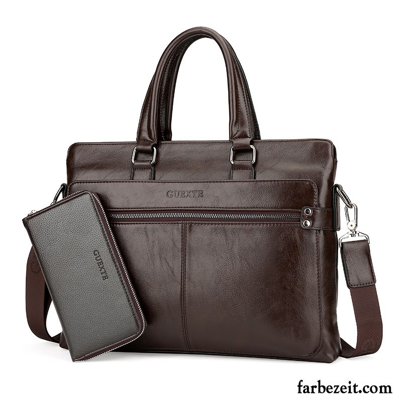 Handtaschen Herren Rindsleder Business Computer Tasche Weiche Umhängetasche Aktentasche Braun