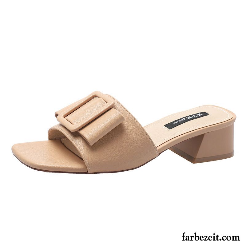 Hausschuhe Damen Neue Allgleiches Sommer Dick Mode Trend Beige Farbe Rot