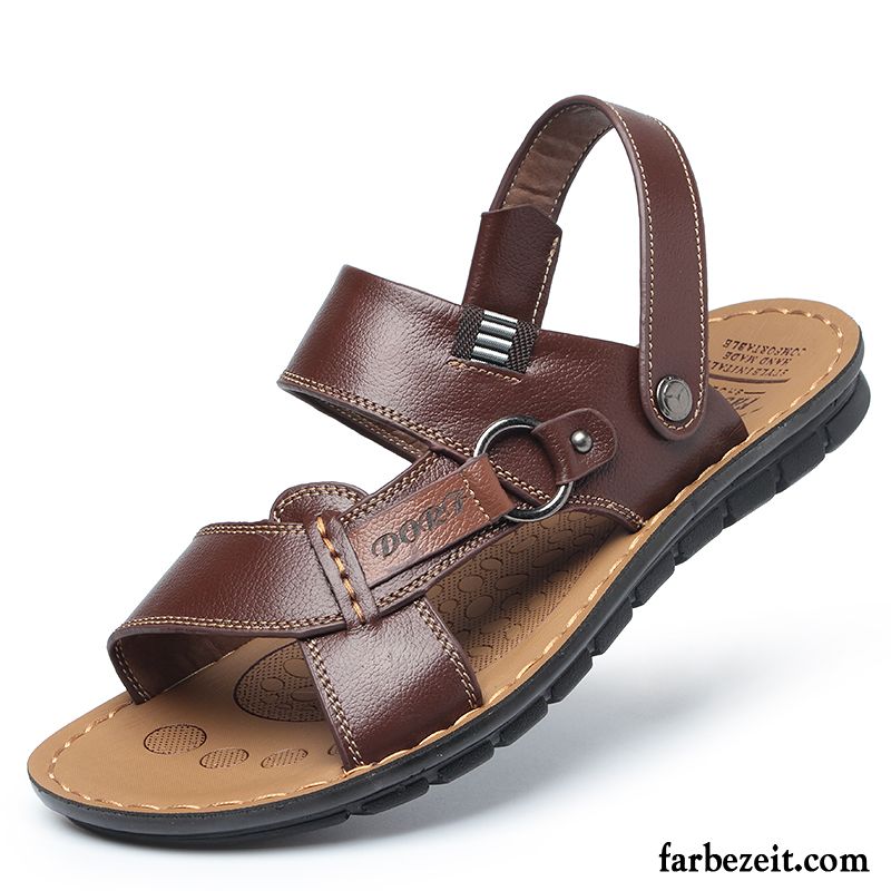 Hausschuhe Herren Offen Neue Schuhe Trend Casual Echtleder Sommer Strand Sandalen Pantolette Verkaufen