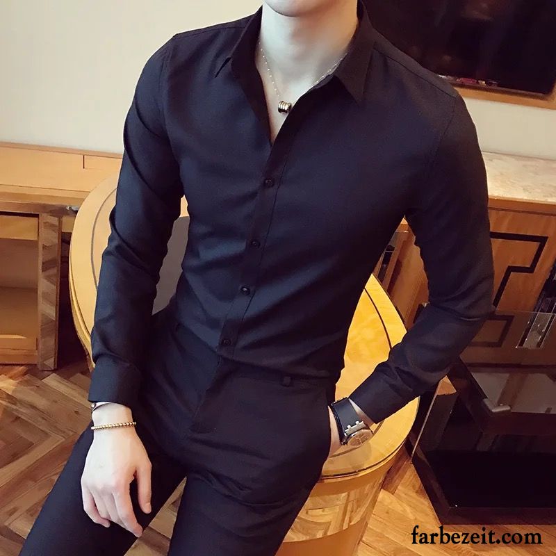 Herren Hemden Regular Fit Weiß Trend Rein Hemd Hemden Lange Ärmel Schwarz Freizeit Schlank Sommer Kaufen