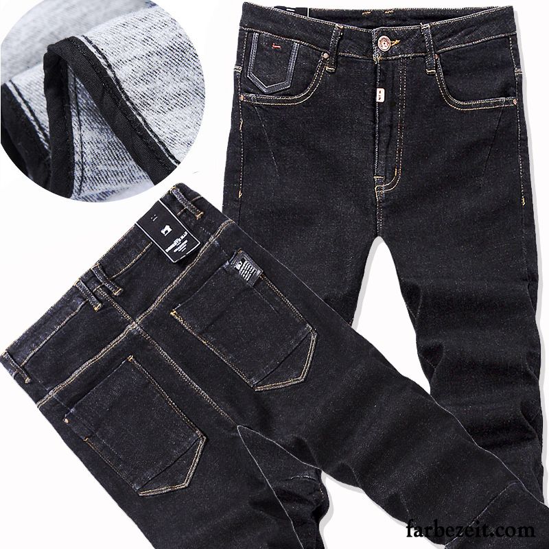 Herren Jeans Destroyed Look Gerade Schwarz Winter Herbst Elastisch Lange Schlank Schmales Bein Freizeit Jeans Hose Trend Blume Kaufen