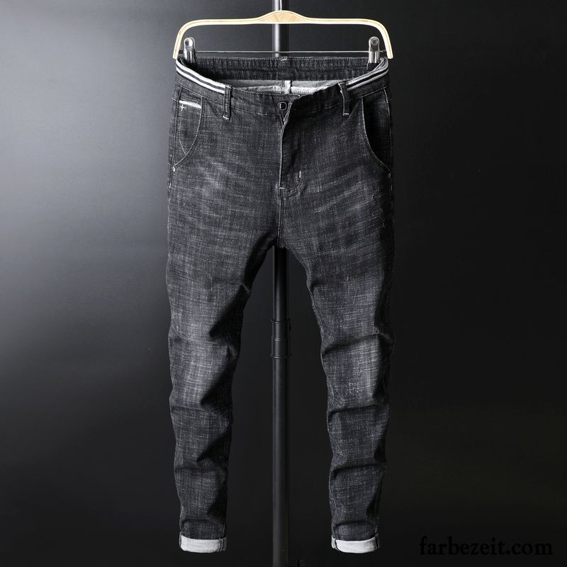 Herren Jeans Destroyed Look Herbst Elastisch Schwarz Einfach Schlank Trend Jeans Dünn Freizeit Lange Neu Allgleiches Kaufen