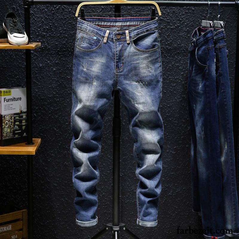 Herren Jeans Dunkelblau Neu Blau Allgleiches Lange Jeans Dünn Elastisch Trend Freizeit Schlank Hose Sommer Herbst Rabatt