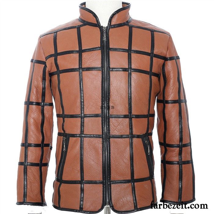 Herren Lederjacke Grau Neu Braun Schafspelz Winter Leder Überzieher Hell Echtleder Lederjacke Stehkragen Günstig