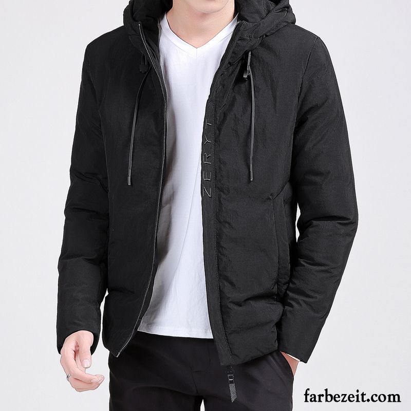 Herren Outdoorjacke Neu Mit Kapuze Kurzer Absatz Verdickung Überzieher Baumwolle Winter Schwarz Trend Günstig