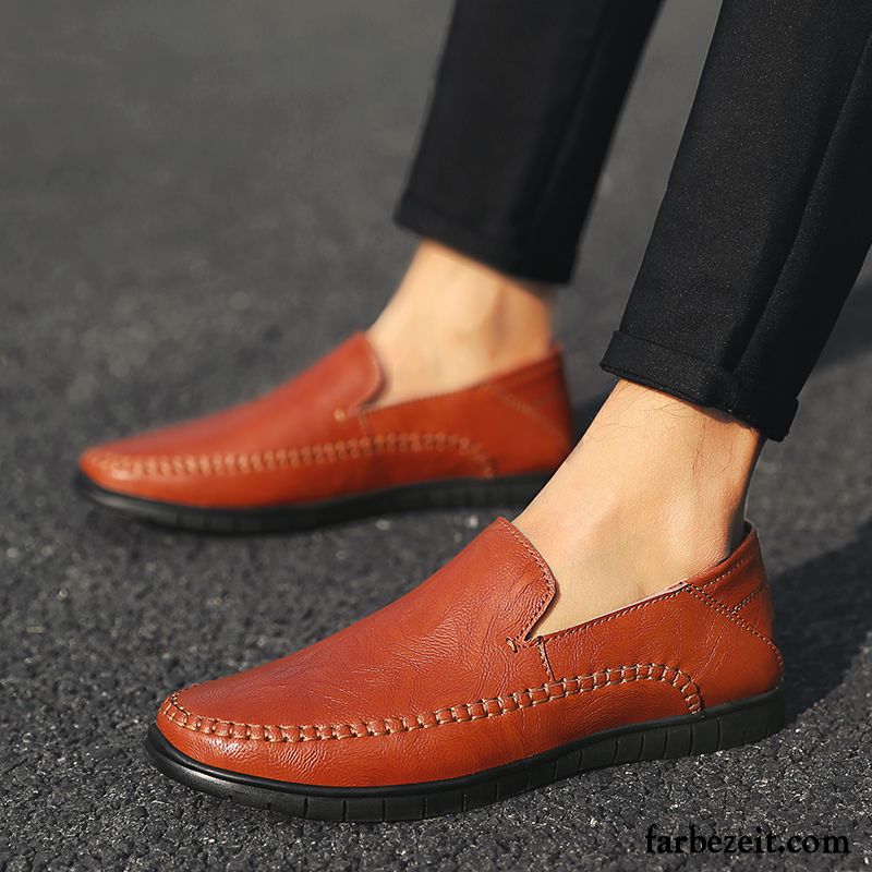 Herren Schnürschuhe Leder Faul Schuhe Herbst Echtleder Casual Slip-on Neue Rot Lederschue Trend Verkaufen