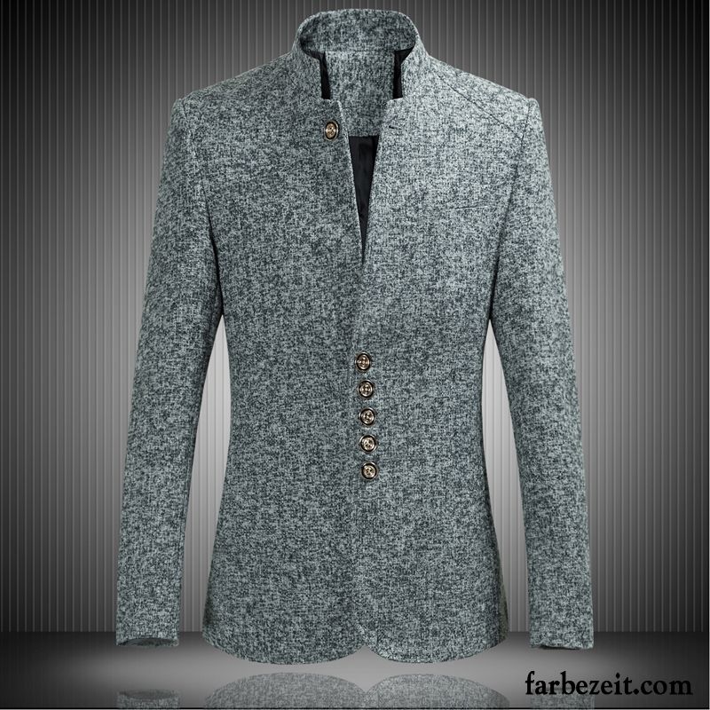 Herren Slim Fit Blazer Anzüg Schlank Winter Herbst Verdickung Überzieher Stehkragen Freizeit Tunika Große Größe Jugend Verkaufen