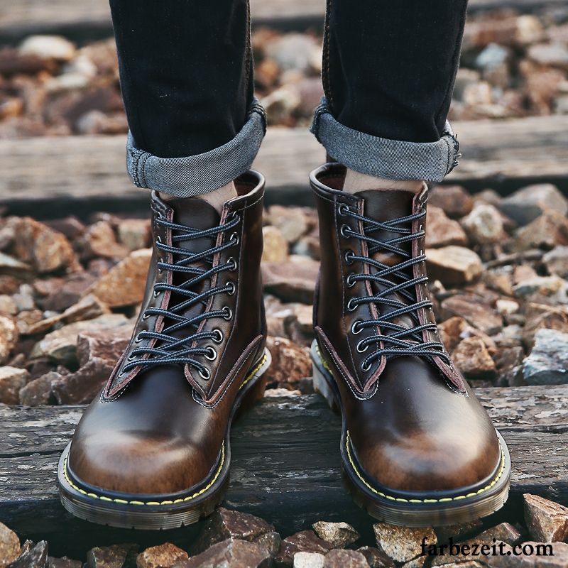 Herren Hoch Leder Herbst Schwarz Hohe Trend England Winter Martin Stiehlt Lederschue Günstig