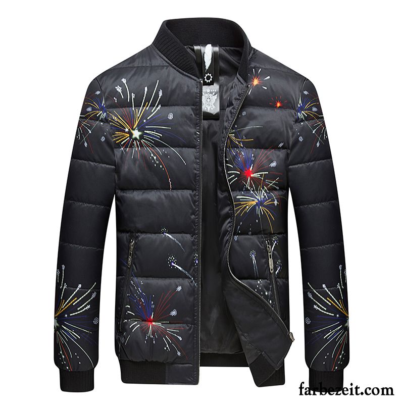 Herren Winterjacke Winter Schwarz Jugend Daunenjacke Schlank Drucken Winterkleidung Verdickung Licht Überzieher Freizeit Billig