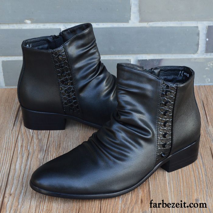 Herren Winterschuhe Mit Reißverschluss Trend Schuhe England Stiefel Lederschue Hohe Spitze Schwarz Martin Stiehlt Rabatt