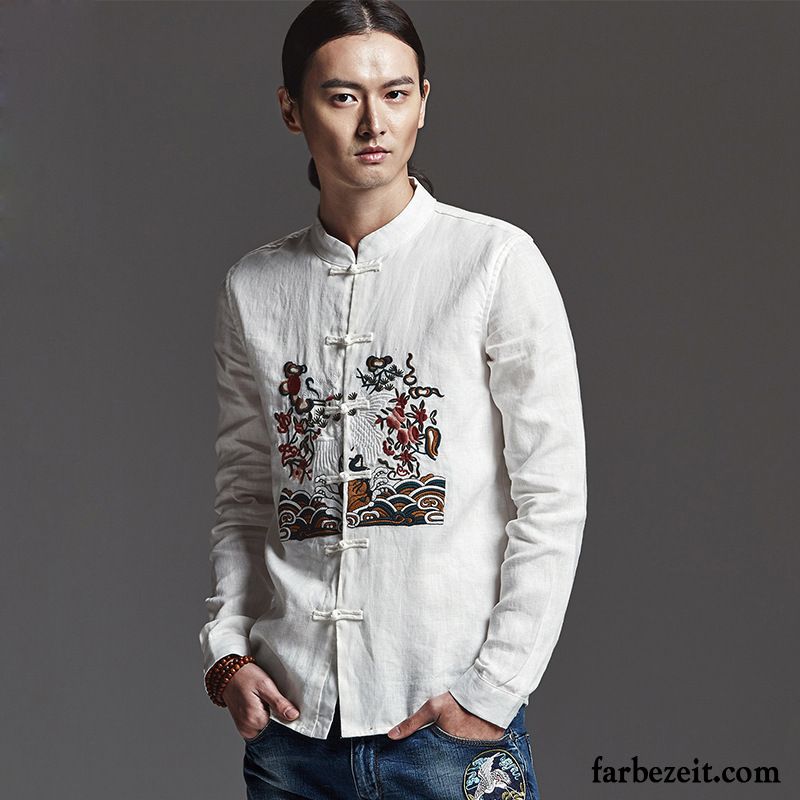Herrenhemden Günstig Online Sommer Baumwolle Hemd Chinesischer Stil Herren Rein Mantel Stickerei Lange Ärmel Günstig