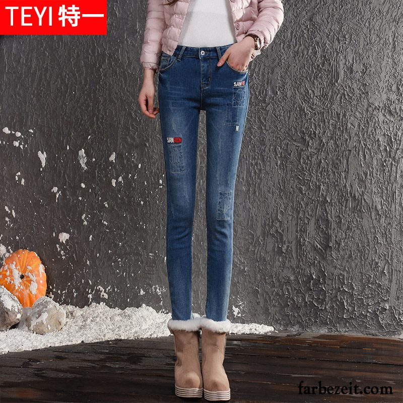 High Waist Jeans Weiß Verdickung Dünn Bleistift Hose Damen Schlank Jeans Neu Hohe Taille Warme Winter Plus Samt Günstig