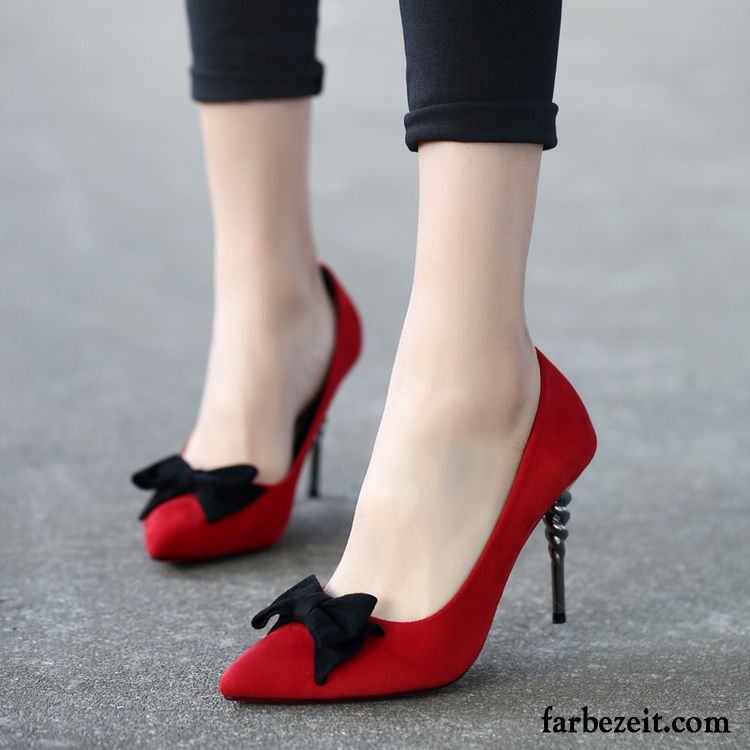 Hochfrontpumps Rot Bogen Temperament Herbst Süß Spitze Damen Neue Feder Dünne Fersen Pumps Schnürschuhe Rot Schwarz Kaufen