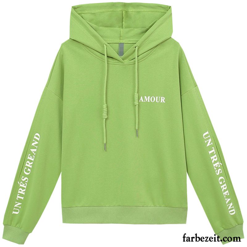 Hoodie Damen Allgleiches Feder Hoodies Persönlichkeit Herbst Überzieher Grün